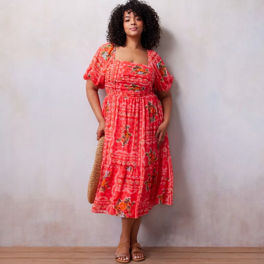 Plus Size LC Lauren Conrad Squareneck Pleated Bodice Midi Dress